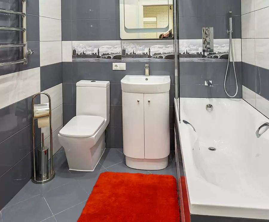 Small bathroom with striped tiles